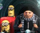 Gru and his minions at the controls of the spacecraft
