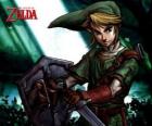 Link with sword and shield in the adventures of The Legend of Zelda video game