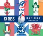 Six Nations Championship rugby with the participants: France, Scotland, England, Wales, Ireland and Italy