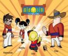 The four Xiaolin warriors: Raimundo, Kimiko, Omi and Clay