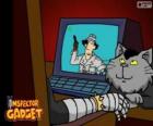 Doctor Claw with his fat pet cat M.A.D. Cat. Doctor Clawn is the leader of the evil M.A.D. organization