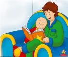 Caillou reads a book with his father