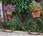 Bicycle with baskets full of flowers