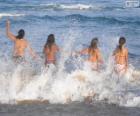 Girls bathing in the sea