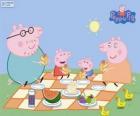 Peppa Pig and her family make a picnic