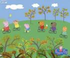 Peppa Pig and her friends by bike