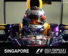 Sebastian Vettel celebrates his victory in the 2013 Singapore Grand Prix