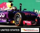 Sebastian Vettel celebrates his victory in the Grand Prix of United States 2013