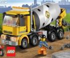 A concrete mixer truck and a construction worker, Lego City