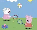 Peppa Pig playing tennis