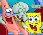 SpongeBob SquarePants and his friends Patrick Star and Squidward Tentacles