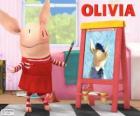 Olivia the pig painting a picture