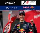 Daniel Ricciardo celebrates his victory in the Grand Prix of Canada 2014