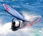 Practicing windsurfing