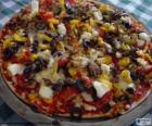 Pizza with olives and capsicum