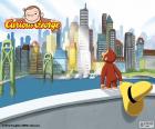 The monkey Curious George observing the big city