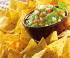 Nachos with guacamole dish of Mexican origin