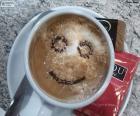 Smiling coffee with milk