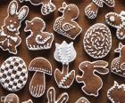 Chocolate cookies for Easter, different figures like rabbits, eggs etc...