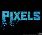 Logo of Pixels, the film where several video games arcade are sent by aliens to attack Earth