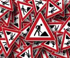 Vertical signs of danger due to the proximity of a stretch of road works