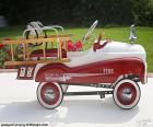 Classic pedal fire truck for kids, with stairs and hose