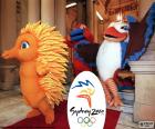 Logo and mascot of the Olympic Games of Sydney 2000, Olly, Syd and Millie, attended by 10651 athletes from 199 countries