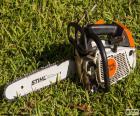 The chain saw is a machine used primarily for cutting logs, branches, or other objects of wood