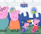 Peppa Pig family goes on vacation by airplane to see grandparents