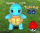 Pokémon Squirtle located on the verge of being caught by the Pokéball, Pokémon GO