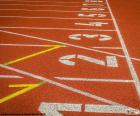 Line of departure with eight streets marked of a track for the test athletic of 100 m