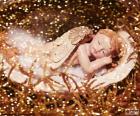 An angel sleeping peacefully among the stars