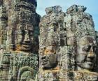 Ancient stone faces of King Jayavarman VII in Bayon Temple, Angkor Wat, Cambodia