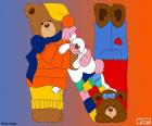 Two bears and a rabbit are the letter N