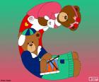 Two bears in a curved position, form the letter C