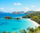 Jigsaw of sea blue in an area tropical, with Islands and beach of arena blanca