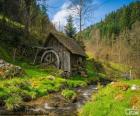 Small mill of wood next to the River in the Black Forest, Germany