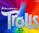 Poster of the film Trolls. With a troll hidden in back of the logo