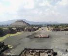 View of the Avenue of the Dead and the Pyramid of the Sun, from the Pyramid of the Moon. City pre-Hispanic of Teotihuacan, Mexico
