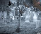 The tombs of a terrifying cemetery on Halloween night