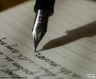 Writing with a fountain pen. The writing is a system of representation graphic of a language