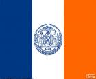 The flag of New York City, is divided into three vertical stripes of the same size, the first of blue, white and orange. With the seal of the city in the Center the Strip white