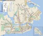 Map of the New York City subway, with 469 stations, 26 lines and a length of 1.062 km