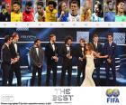 FIFA / FIFPro World11 2016, Manuel Neuer, Dani Alves, Gerard pique, Sergio Ramos, Marcelo Vieira, Luka Modrić, Toni Kroos, Andrés Iniesta, Lionel Messi, Luis Suarez and Christian Ronaldo