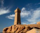 The Ploumanac'h lighthouse is built in pink granite, located in Perros-Guirec, Côtes-d'Armor, Brittany, France. Marks the entrance to the channel leading to the port de Ploumanac'h. Built in 1946