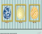 Three paintings by three framed Easter eggs