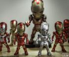 Several figures of Iron Man, the Marvel superhero