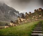 Dargavs is known as the "City of the dead", is an ancient necropolis filled with graves or Crypts. North Ossetia-Alania, Russia