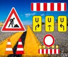 Road works signs