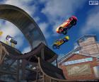 Spectacular jump of three participants from the new competition racing game inspired by the movie Cars 3